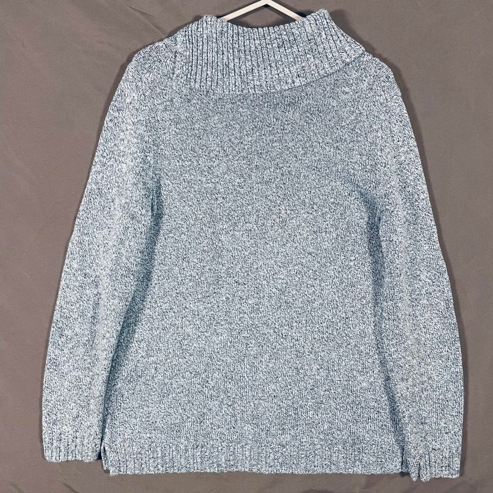 Talbots Womens Medium Blue White Marled Cotton Cable Knit Funnel Neck Sweater - Picture 2 of 8